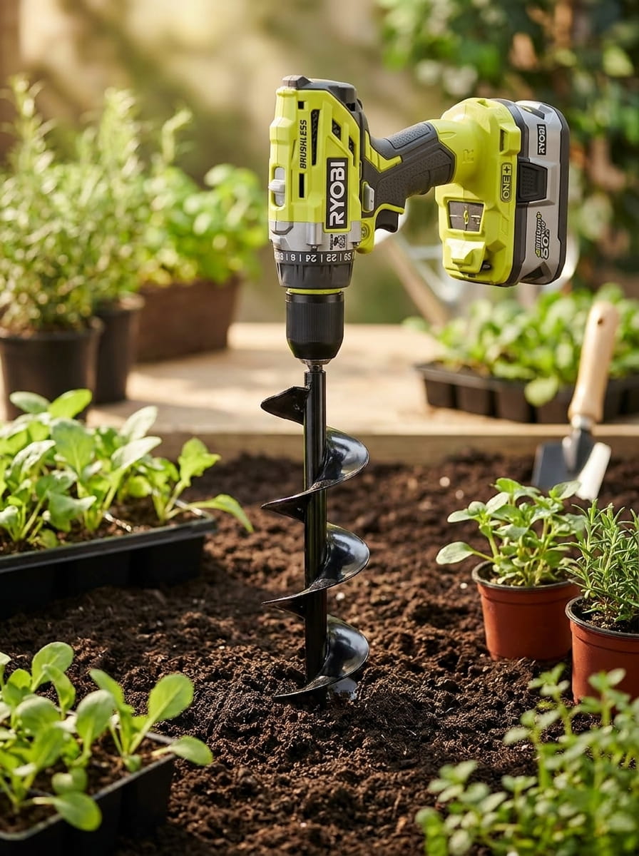 EazyGarden Planting auger planted in soil